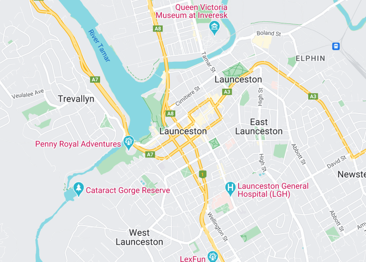 Map of Launceston, Tasmania (Australia)