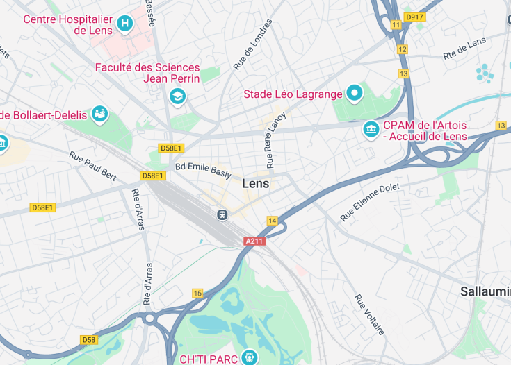 Map of Lens, France