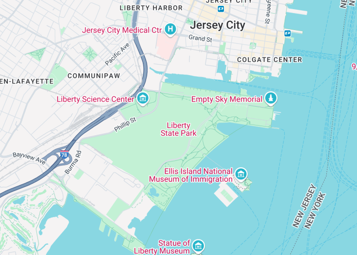 Map of Liberty State Park, Jersey City