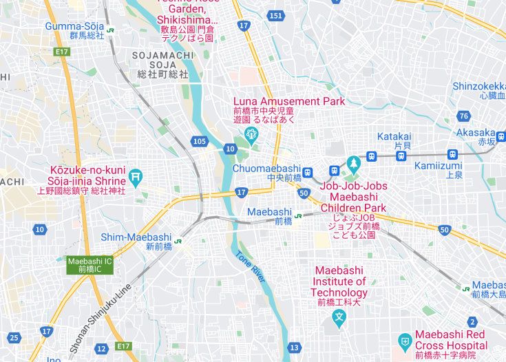 Map of Maebashi, Japan