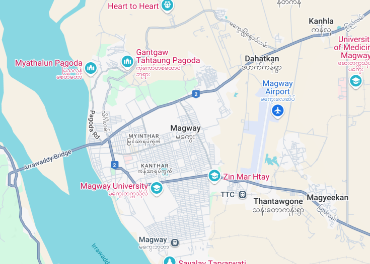 Map of Magway, Myanmar