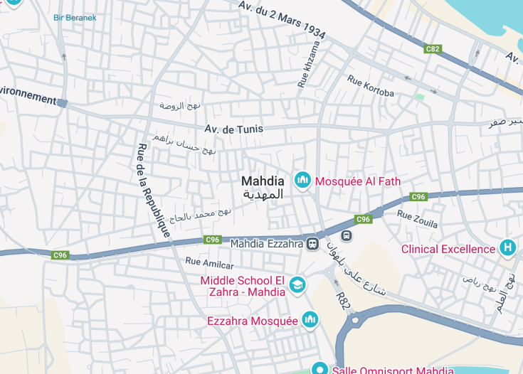 Map of Mahdia, Tunisia