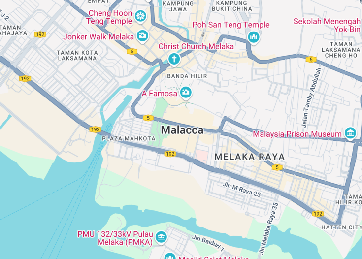 Map of Malacca City, Malaysia