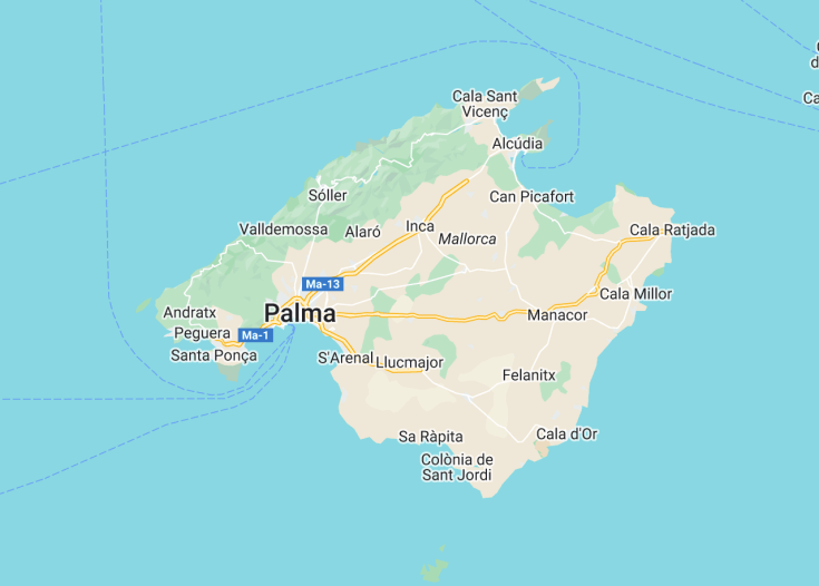 Map of Mallorca (Balearic Islands, Spain), 