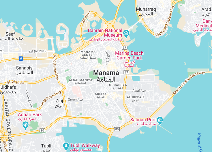 Map of Manama, Bahrain