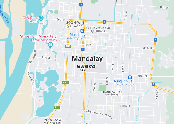 Map of Mandalay, Myanmar