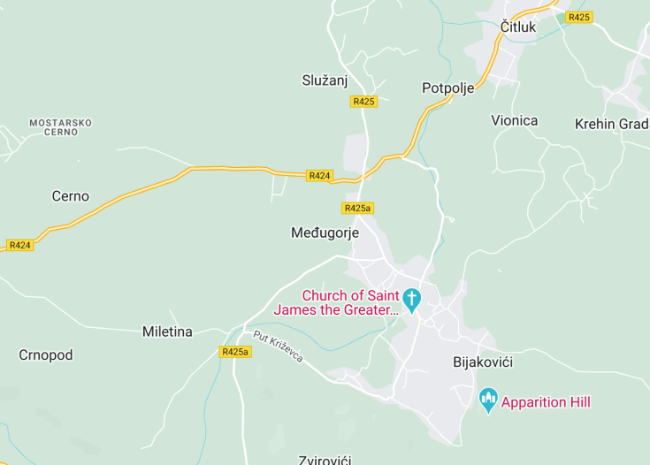 Map of Medjugorje, Bosnia and Herzegovina