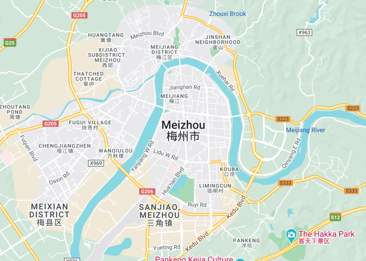 Map of Meizhou, China