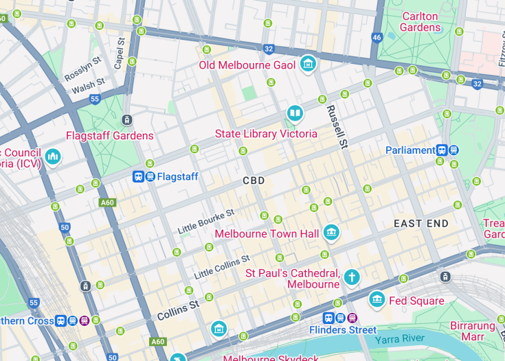 Map of Melbourne City Centre, Australia