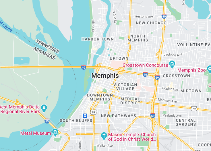 Map of Memphis, Tennessee (USA)