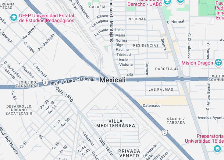 Map of Mexicali, Mexico