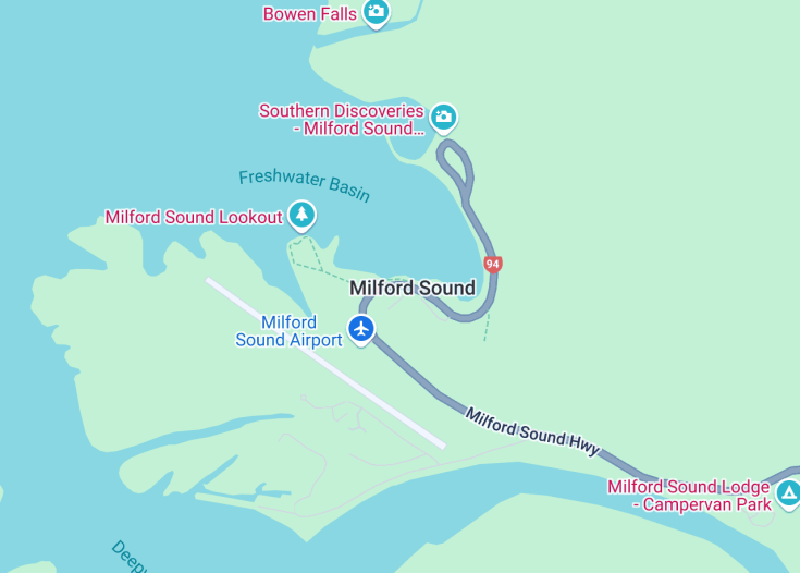 Map of Milford Sound, New Zealand