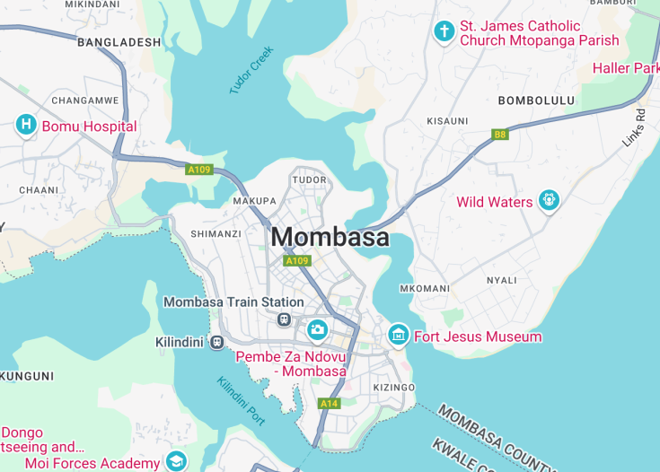 Map of Mombasa, Kenya