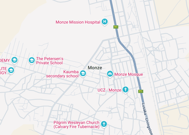 Map of Monze, Zambia