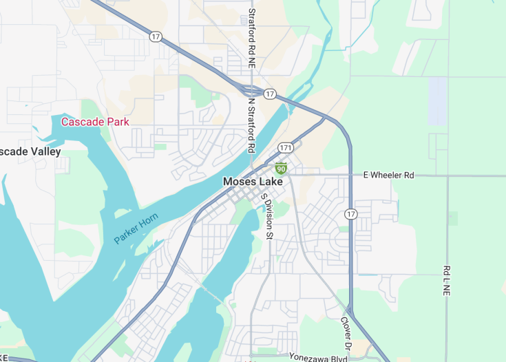 Map of Moses Lake, Washington State (USA)