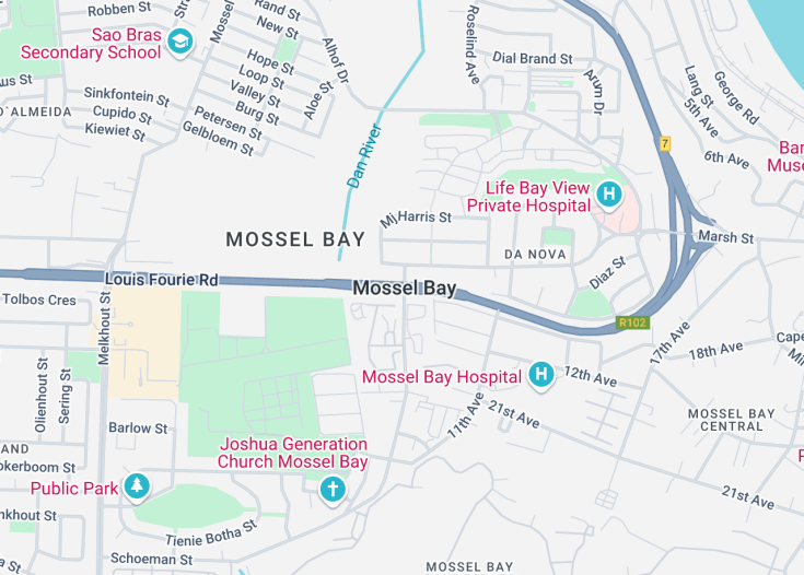 Map of Mossel Bay, South Africa