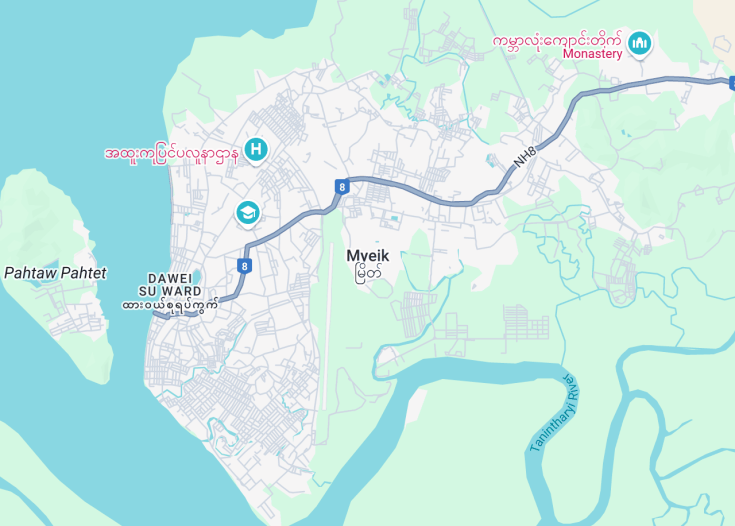 Map of Myeik, Myanmar