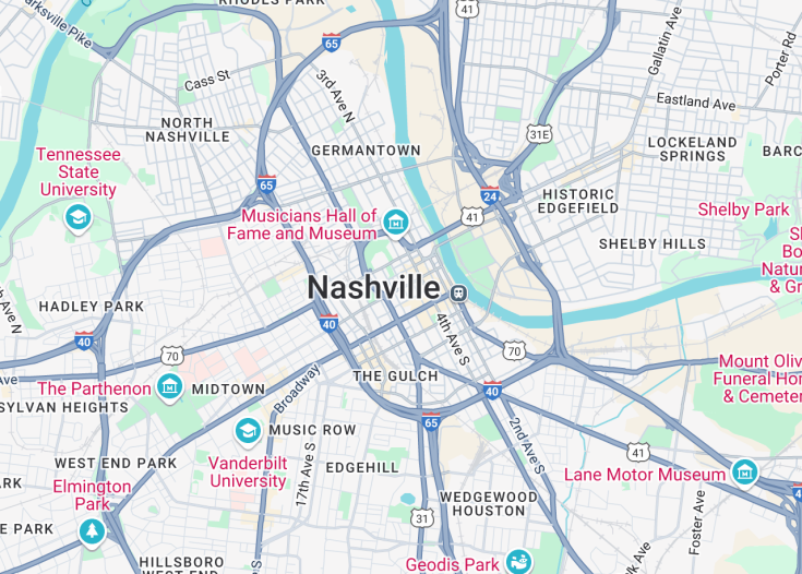 Map of Nashville, Tennessee (USA)