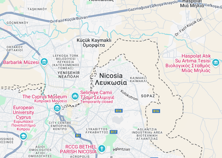 Map of Nicosia, Cyprus