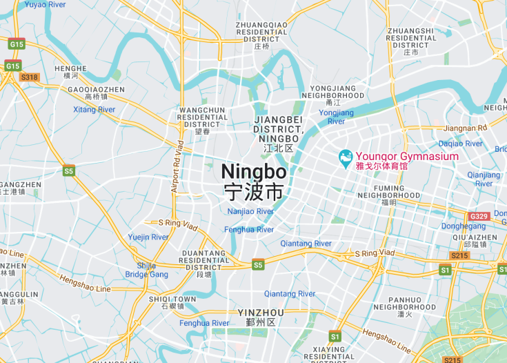 Map of Ningbo, China