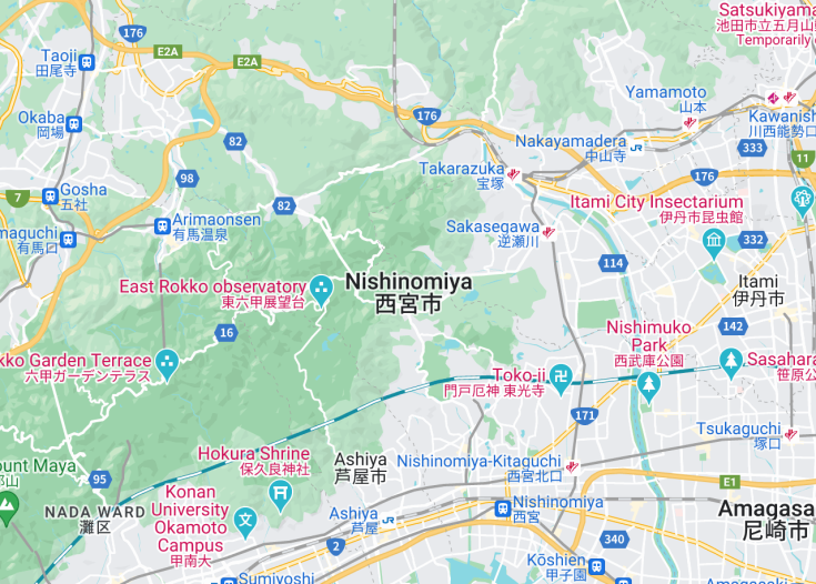 Map of Nishinomiya, Japan