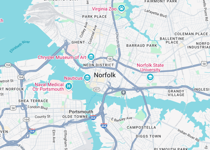 Map of Norfolk, Virginia (USA)