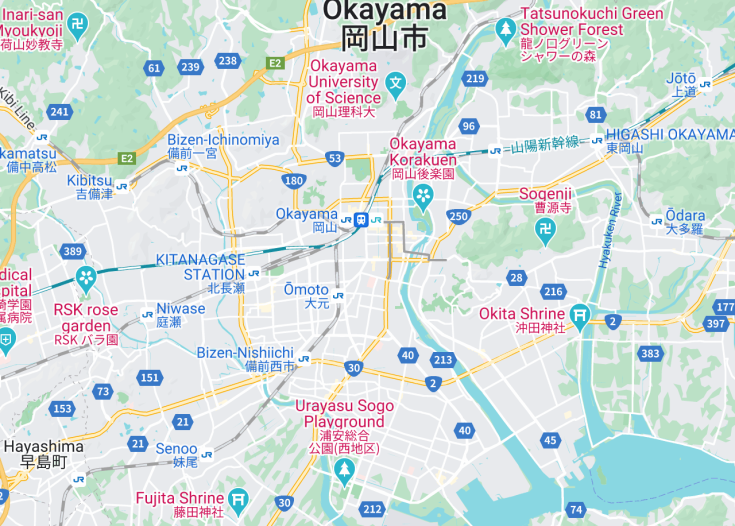 Map of Okayama, Japan