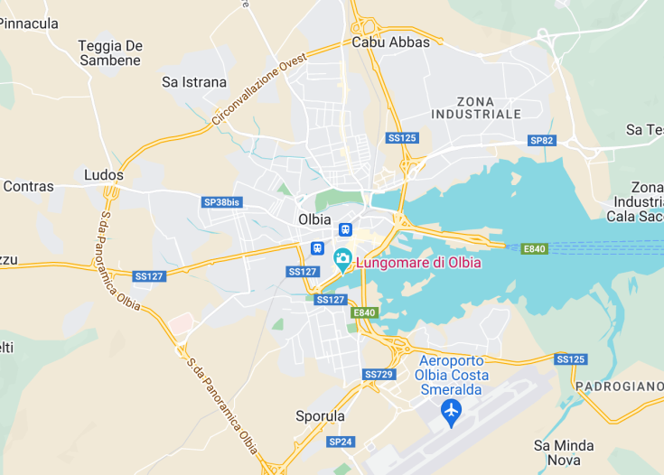 Map of Olbia, Italy