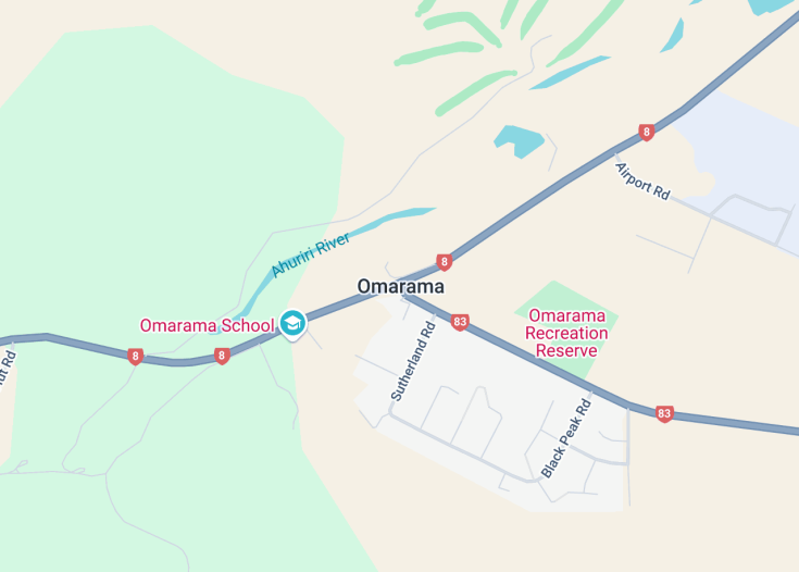 Map of Omarama, New Zealand