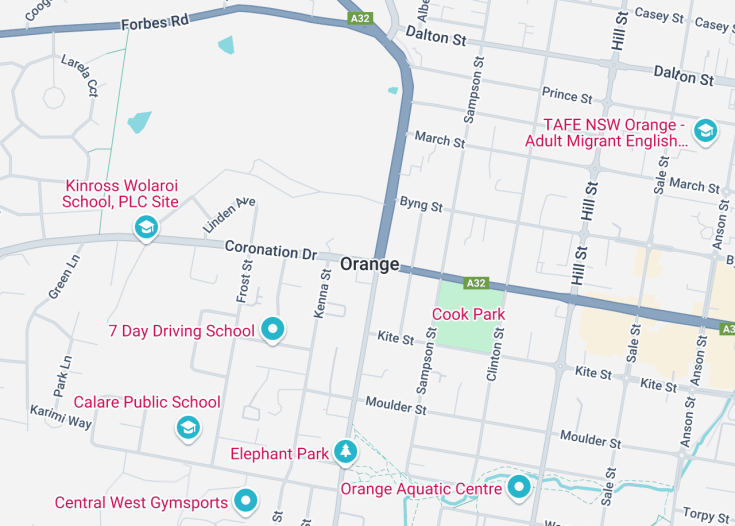 Map of Orange, Australia