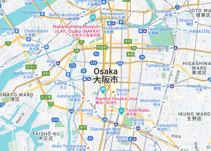 Map of Osaka, Japan