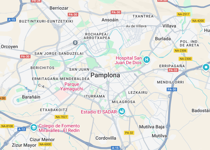 Map of Pamplona, Spain