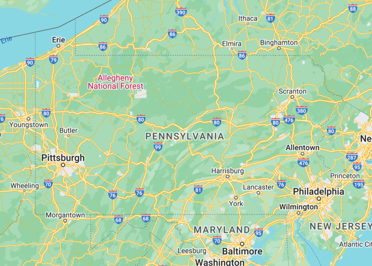 Map of Pennsylvania (USA), 