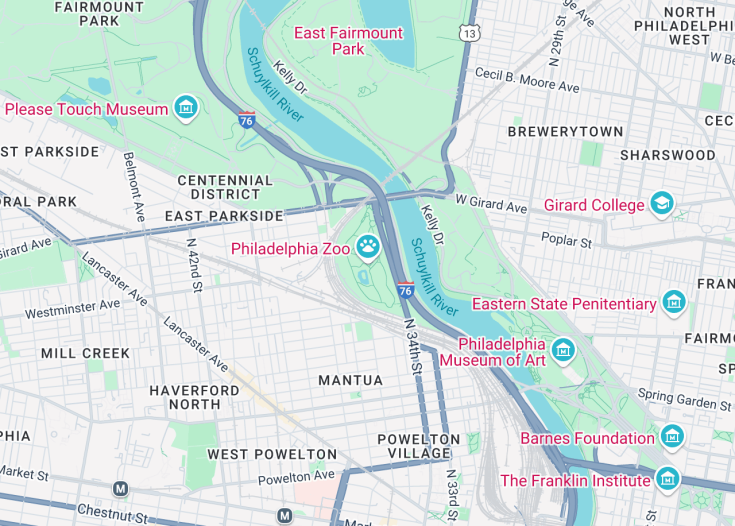 Map of Philadelphia Zoo, Philadelphia