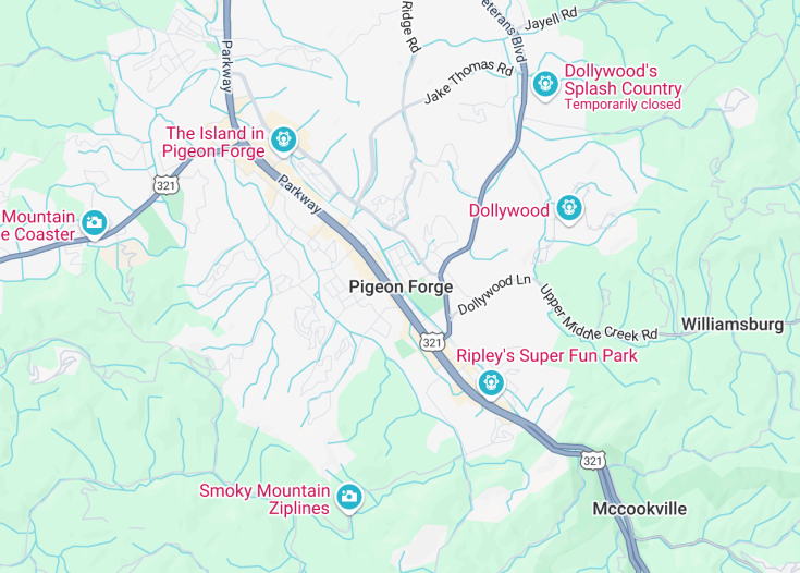 Map of Pigeon Forge, Tennessee (USA)