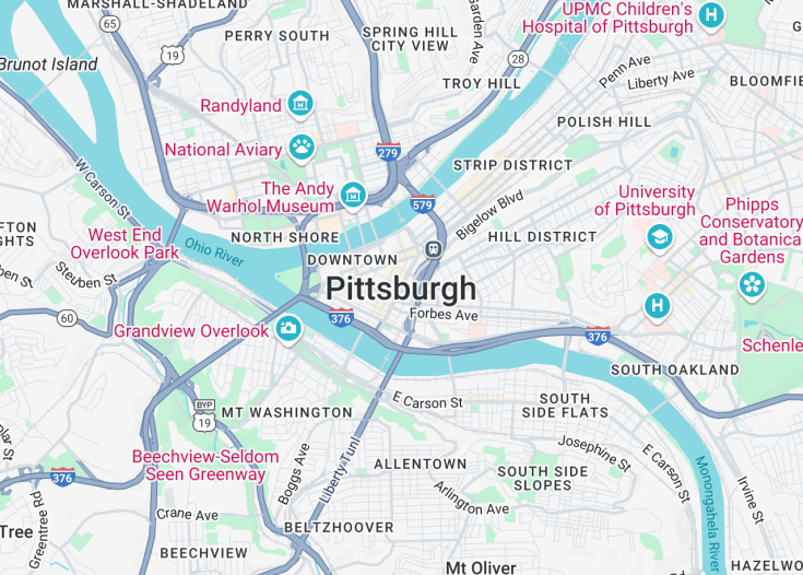 Map of Pittsburgh, Pennsylvania (USA)