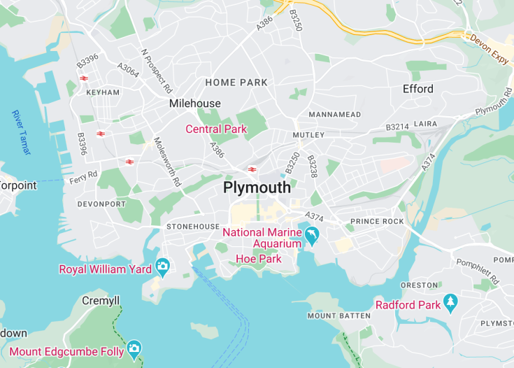 Map of Plymouth, Montserrat (United Kingdom)