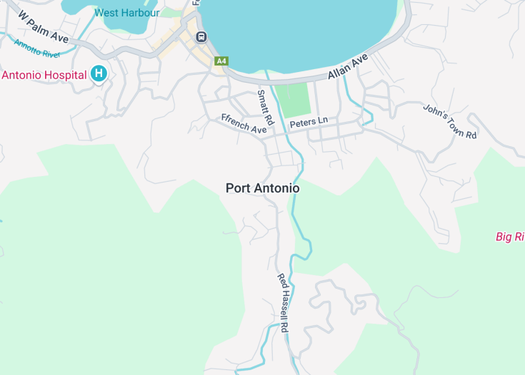 Map of Port Antonio, Jamaica