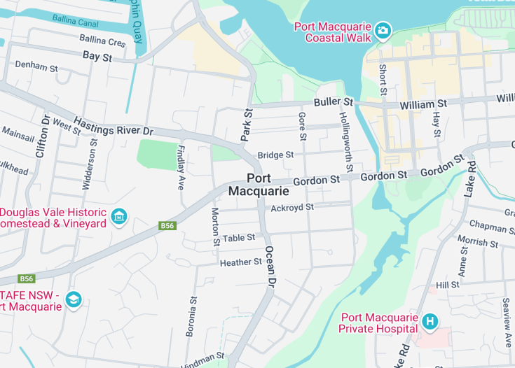 Map of Port Macquarie, Australia