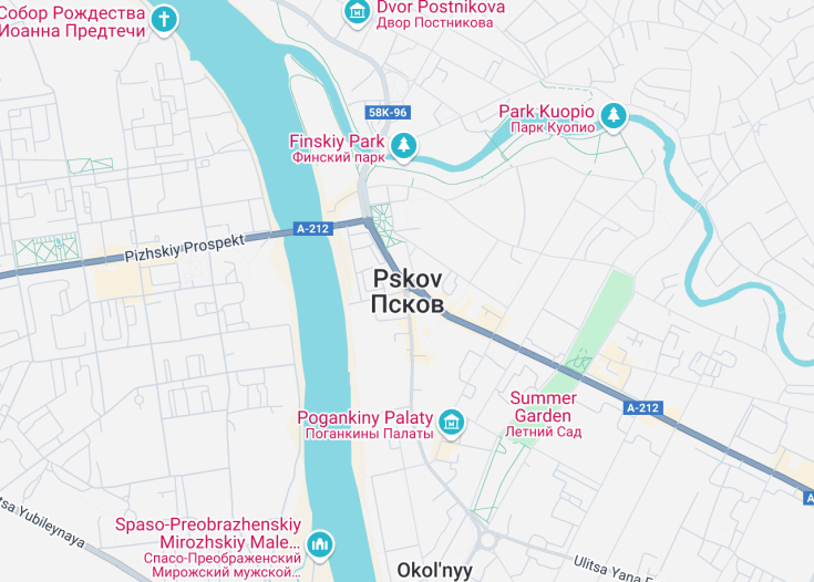 Map of Pskov, Russia