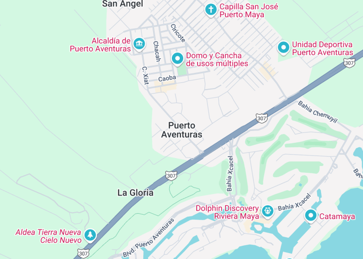 Map of Puerto Aventuras, Mexico