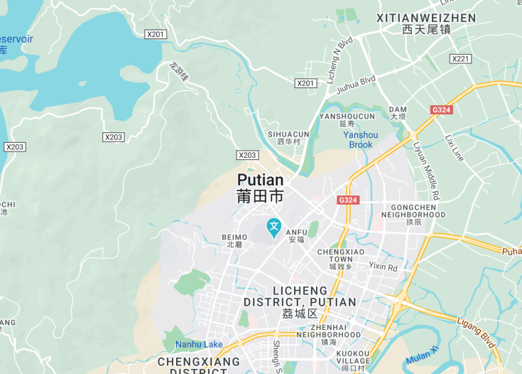 Map of Putian, China