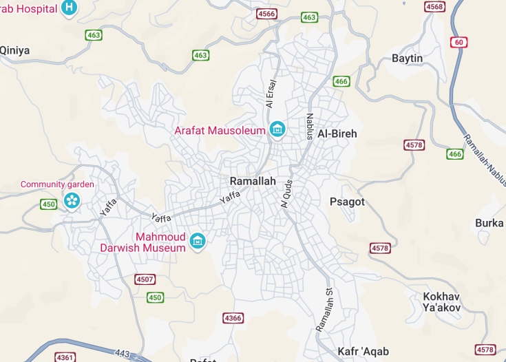 Map of Ramallah, West Bank (Disputed territory)