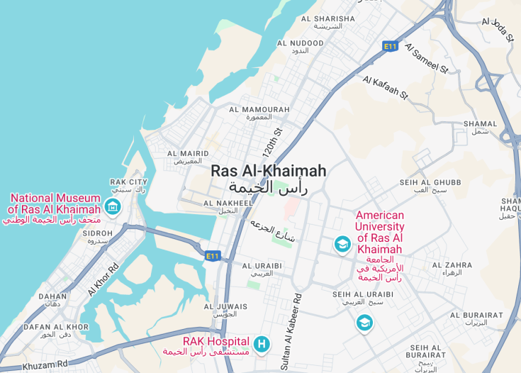 Map of Ras Al-Khaimah, United Arab Emirates