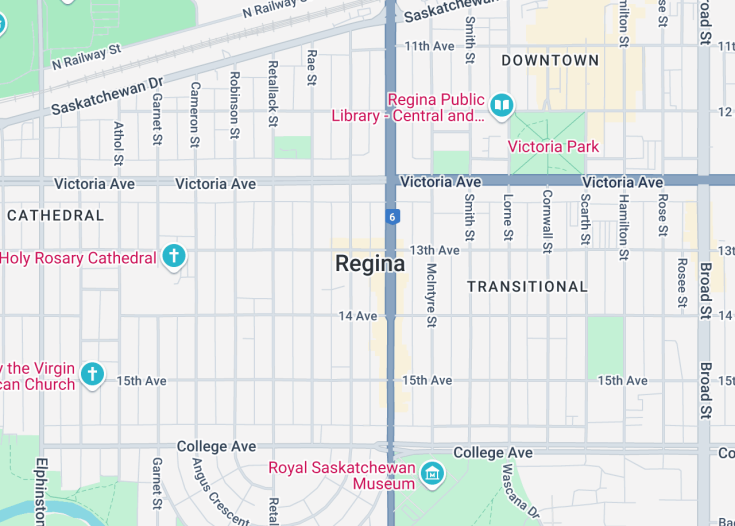 Map of Regina, Canada