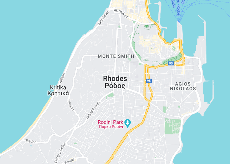 Map of Rhodes, Greece