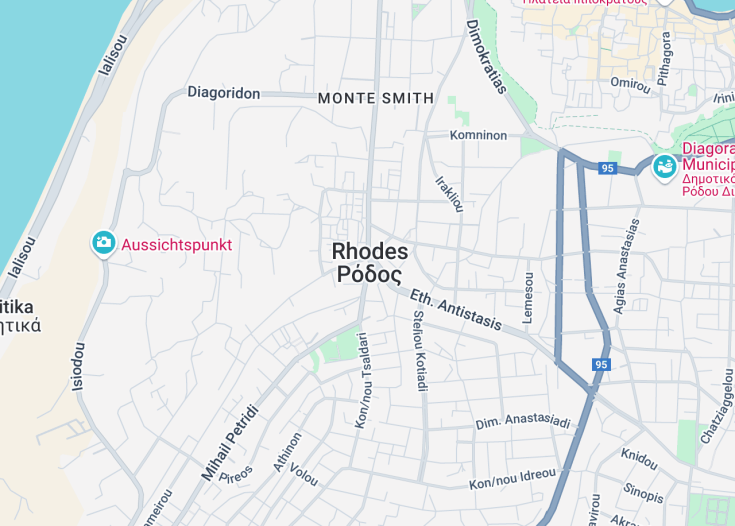 Map of Rhodes Town, Greece