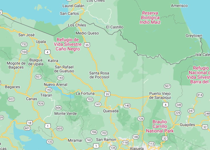 Map of San Carlos, Costa Rica