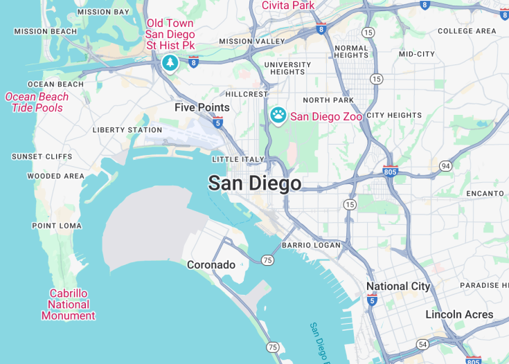 Map of San Diego, California (USA)