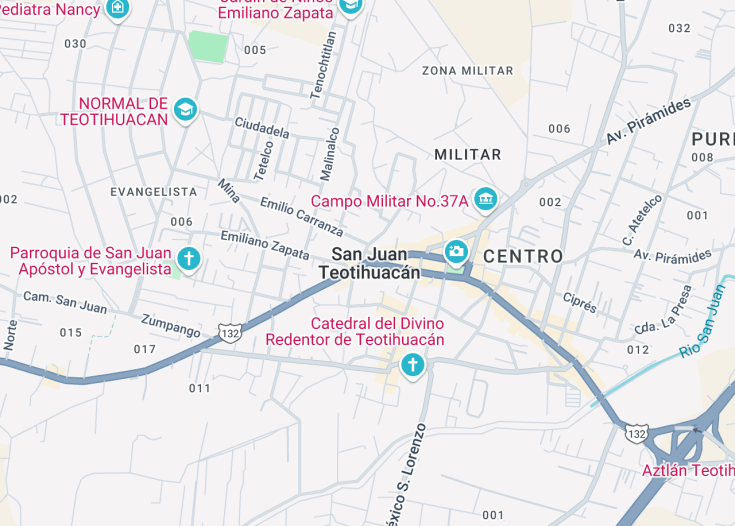 Map of San Juan Teotihuacan, Mexico